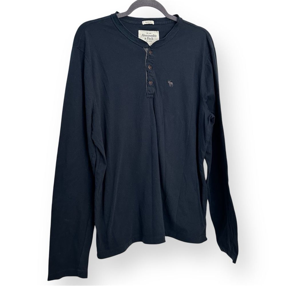 Abercrombie & Fitch Men's Henley Navy Blue Long Sleeve Shirt XL